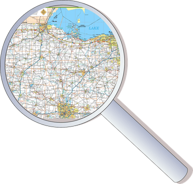 magnifying glass with map